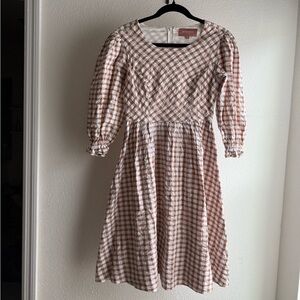 JessaKae Brown and White Gingham 3/4 Sleeve Dress